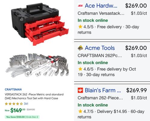 Craftsman 262-PC Tool Set at Record Low $149 deal at Lowe's