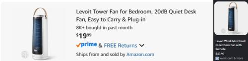 Levoit Tower Fan for $20 at Amazon deal at Amazon