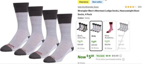 4-Pack Socks Clearance for $5 at Walmart deal at Walmart