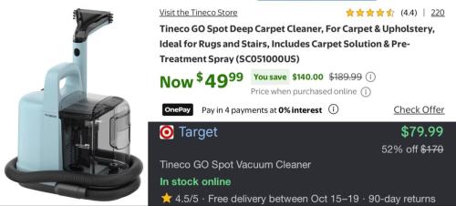Tineco Carpet Cleaner $49 at Walmart deal at Walmart