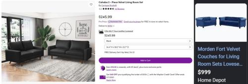 Loveseat & Sofa for $245 at Wayfair deal at Wayfair
