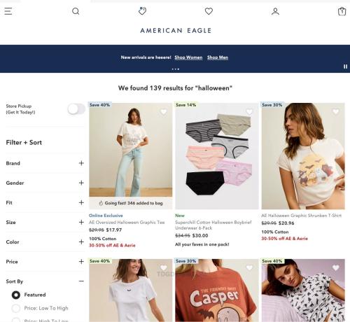 American Eagle Halloween Shop Up to 70% Off deal at American Eagle