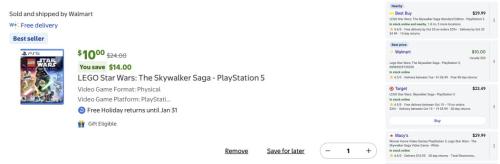 LEGO Star Wars Skywalker Saga for $10
