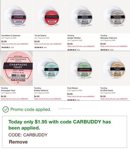 $1.95 Bath & Body Works Car Refills Today Only deal at Bath & Body Works