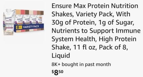 $1 Ensure Protein Shakes - Pack of 8 for $8 deal at Amazon
