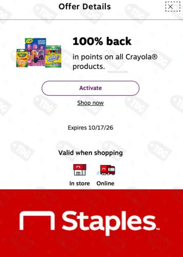 Staples: 100% Back on 24 Crayola Crayon Boxes deal at Staples