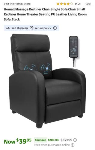 Massage Recliner Chair for $40 at Walmart deal at Walmart