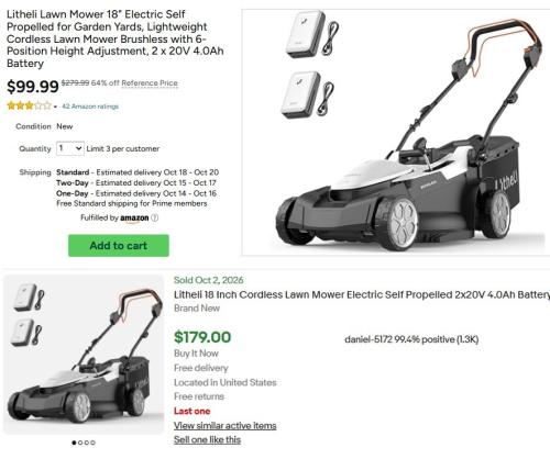 Litheli 18" Lawn Mower Now $100