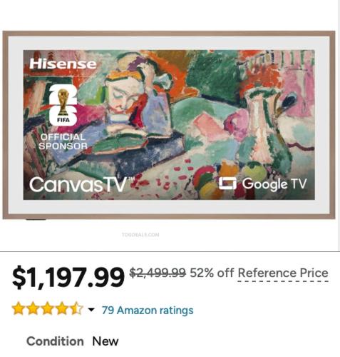 Hisense 75" CanvasTV QLED Now $1,197.99 deal at Woot