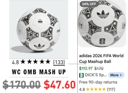 Adidas World Cup Ball Drops to $47.60
