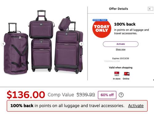 Luggage Set for $136 + 100% Back in Points deal at Staples
