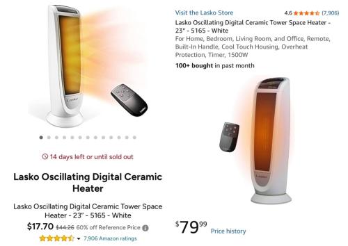 $17 Lasko Tower Space Heater on Woot deal at Woot