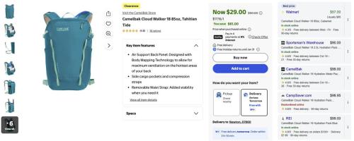 CamelBak Cloud Walker Hydration Pack $29