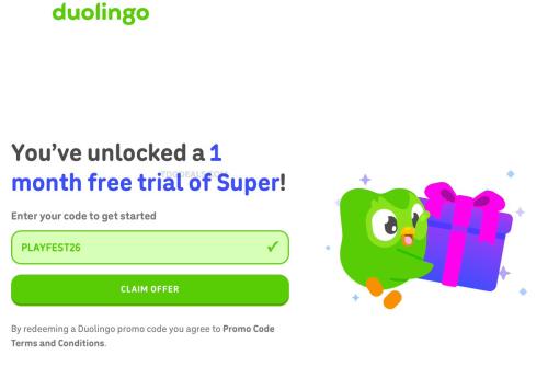 Free 1 Month Duolingo Super
