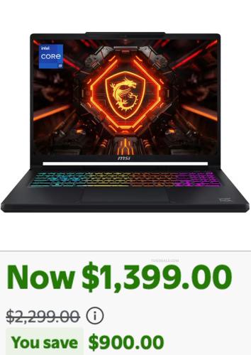 MSI Crosshair 16 RTX 5070 Laptop - $900 Off deal at Walmart