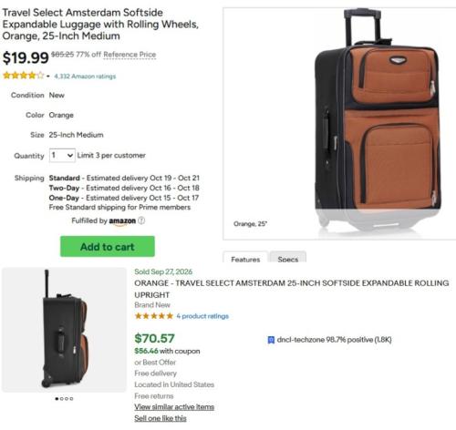 25" Travel Select Luggage Now $20 (77% Off)